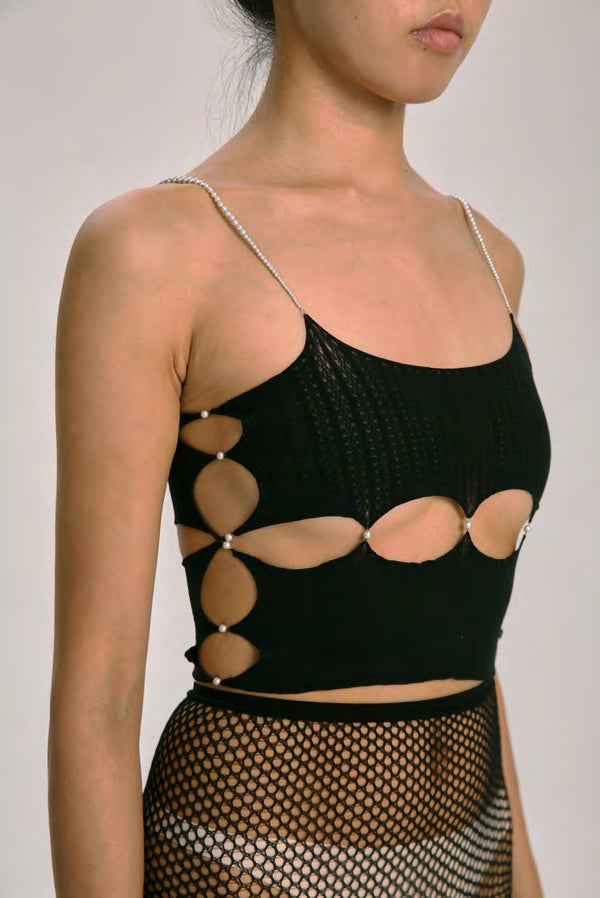 Rui Zhou R001 Series Crystal Pearl Chain Suspender Tube Top RUI-SS21-R001-HEI Black Onyx